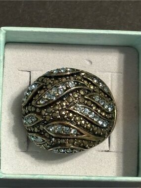 Vntg 925 Sterling Silver Marcasite & Blue Topaz Swirl Dome Statement Ring Sz 9